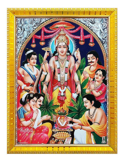 Sri Satyanarayana Swamy Vishnu Avatar Blessing photo frame with Laminated Poster (30 x 23 cm) Mangal Fashions | Indian Home Decor and Craft