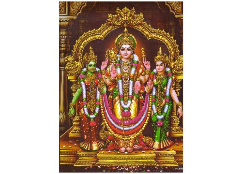 Subramanya Swamy Valli Devayani God Photo Wooden Frame with Wall Hook (10x13 Inches, Multicolour, Matt Finish) Mangal Fashions | Indian Home Decor and Craft