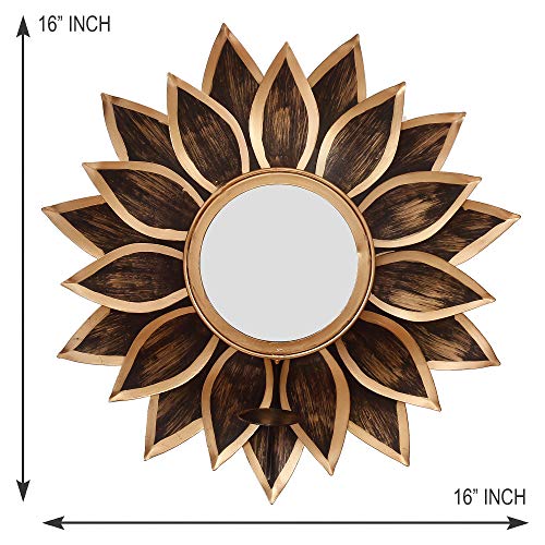 Sunflower Design - Metal Delight Mirror Wall Sconce Tealight Holder (Golden, 16 Inch) Mangal Fashions | Indian Home Decor and Craft