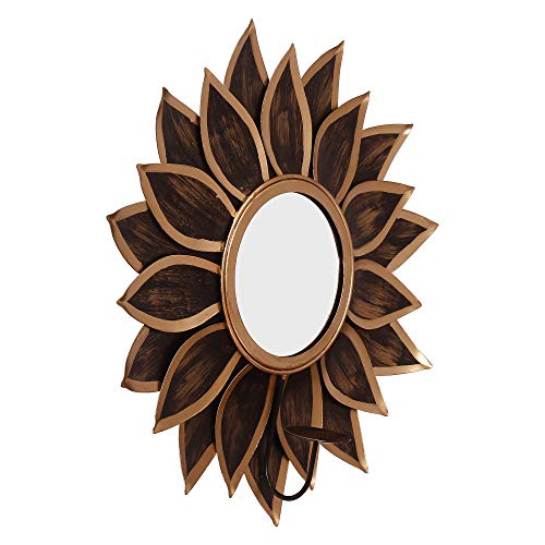Sunflower Design - Metal Delight Mirror Wall Sconce Tealight Holder (Golden, 16 Inch) Mangal Fashions | Indian Home Decor and Craft