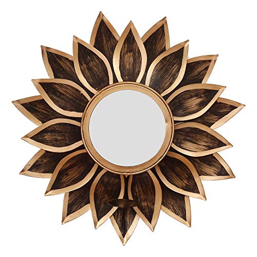 Sunflower Design - Metal Delight Mirror Wall Sconce Tealight Holder (Golden, 16 Inch) Mangal Fashions | Indian Home Decor and Craft
