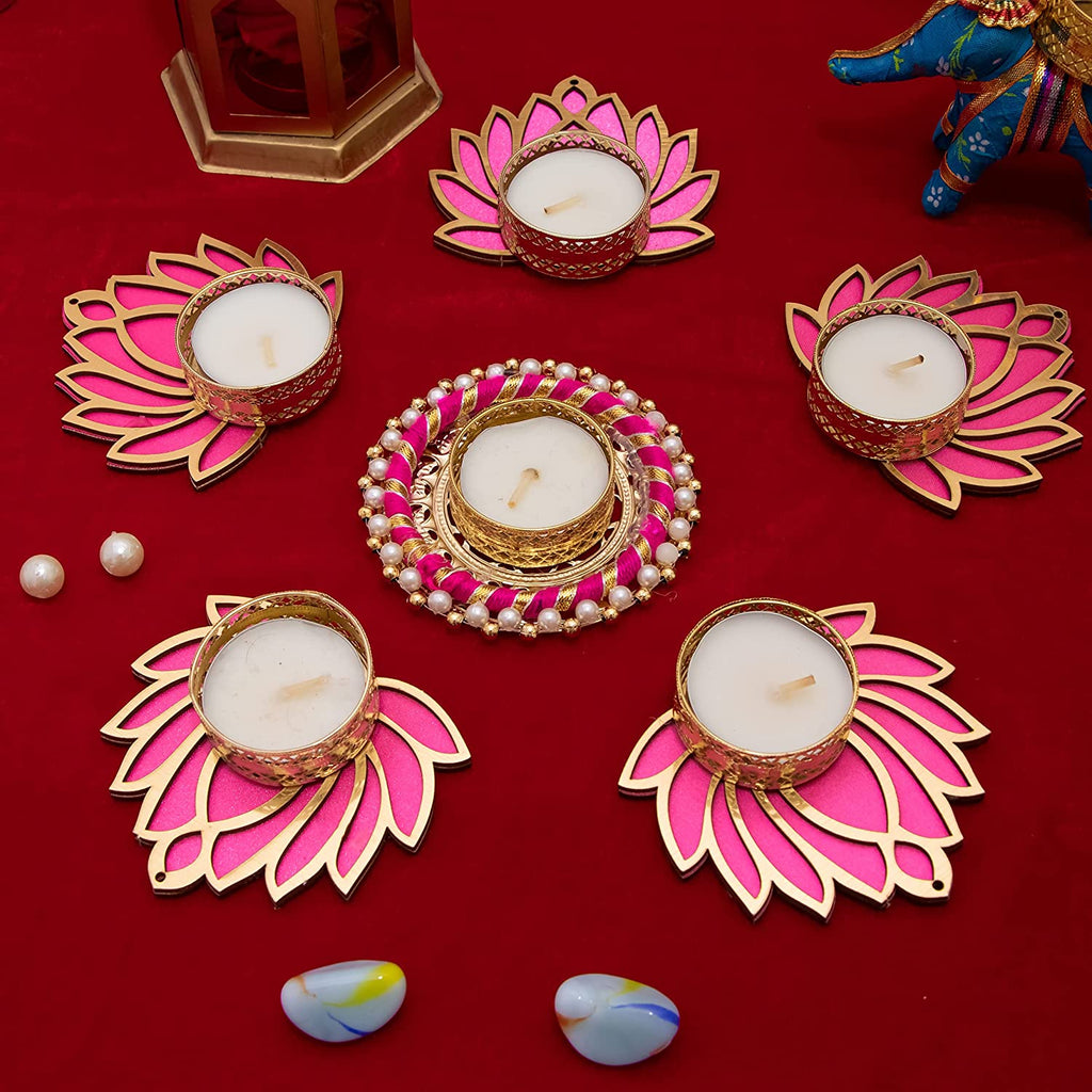 Tealight Candle Holders for Diwali, Lotus Diya, Designer | Diwali Decoration Items for Home décor | Best Festive Diwali Corporate Gift Item (Pink) Mangal Fashions | Indian Home Decor and Craft