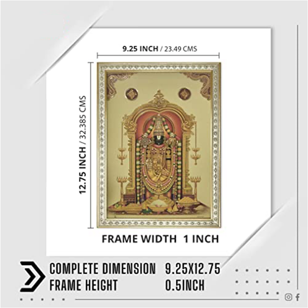 Tirupati Balaji Gold Plated Photo Frame, Multicolor, 32 X 23.5 CMS (Framed Without Glass) Mangal Fashions | Indian Home Decor and Craft