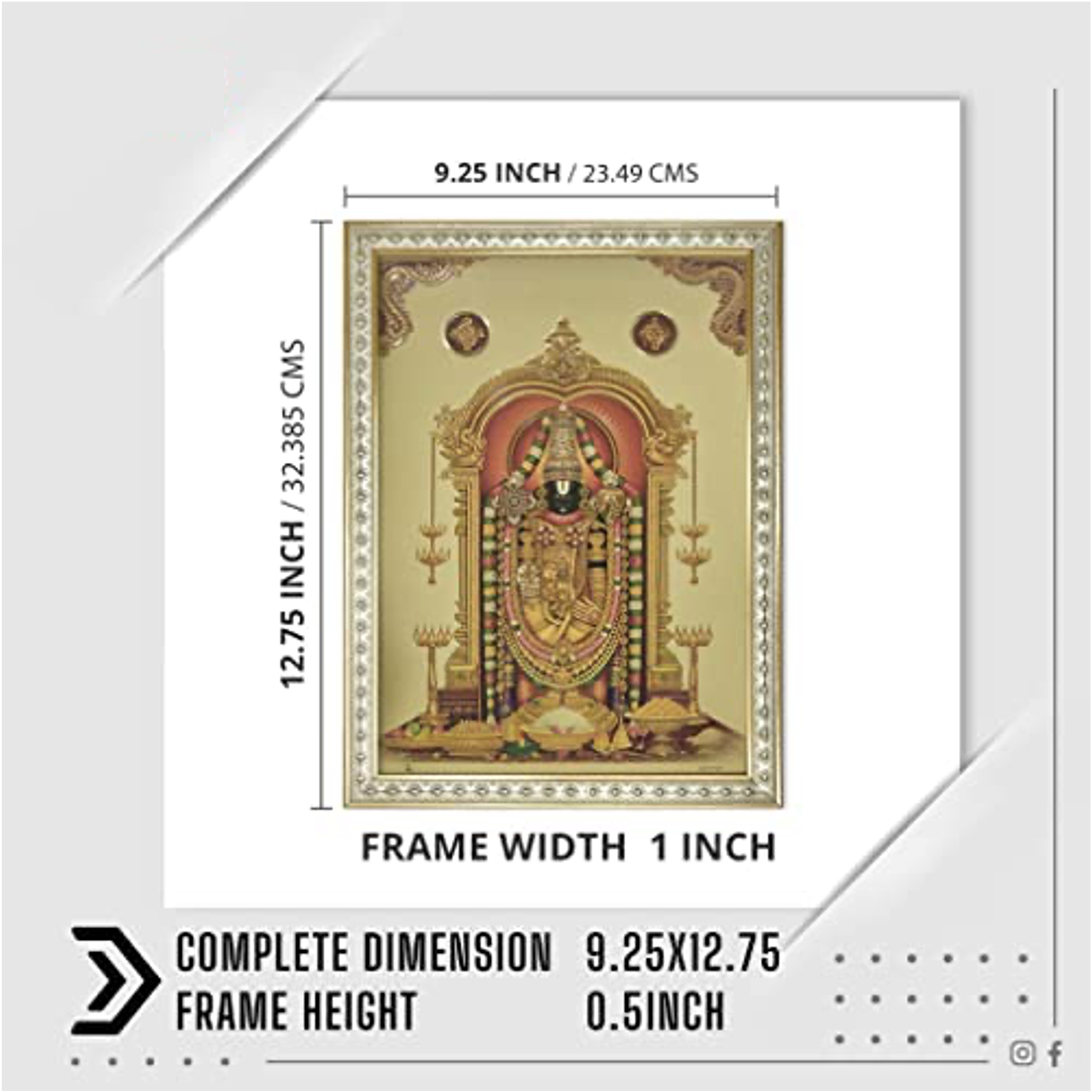 Tirupati Balaji Gold Plated Photo Frame, Multicolor, 32 X 23.5 CMS (Framed Without Glass) Mangal Fashions | Indian Home Decor and Craft