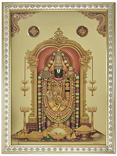 Tirupati Balaji Gold Plated Photo Frame, Multicolor, 32 X 23.5 CMS (Framed Without Glass) Mangal Fashions | Indian Home Decor and Craft