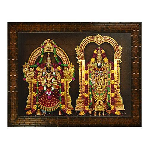 Tirupati Balaji with Padmavathi Devi Painting - Synthetic Wood, 27x30.5x1cm, Multicolour (Without Glass) Mangal Fashions | Indian Home Decor and Craft