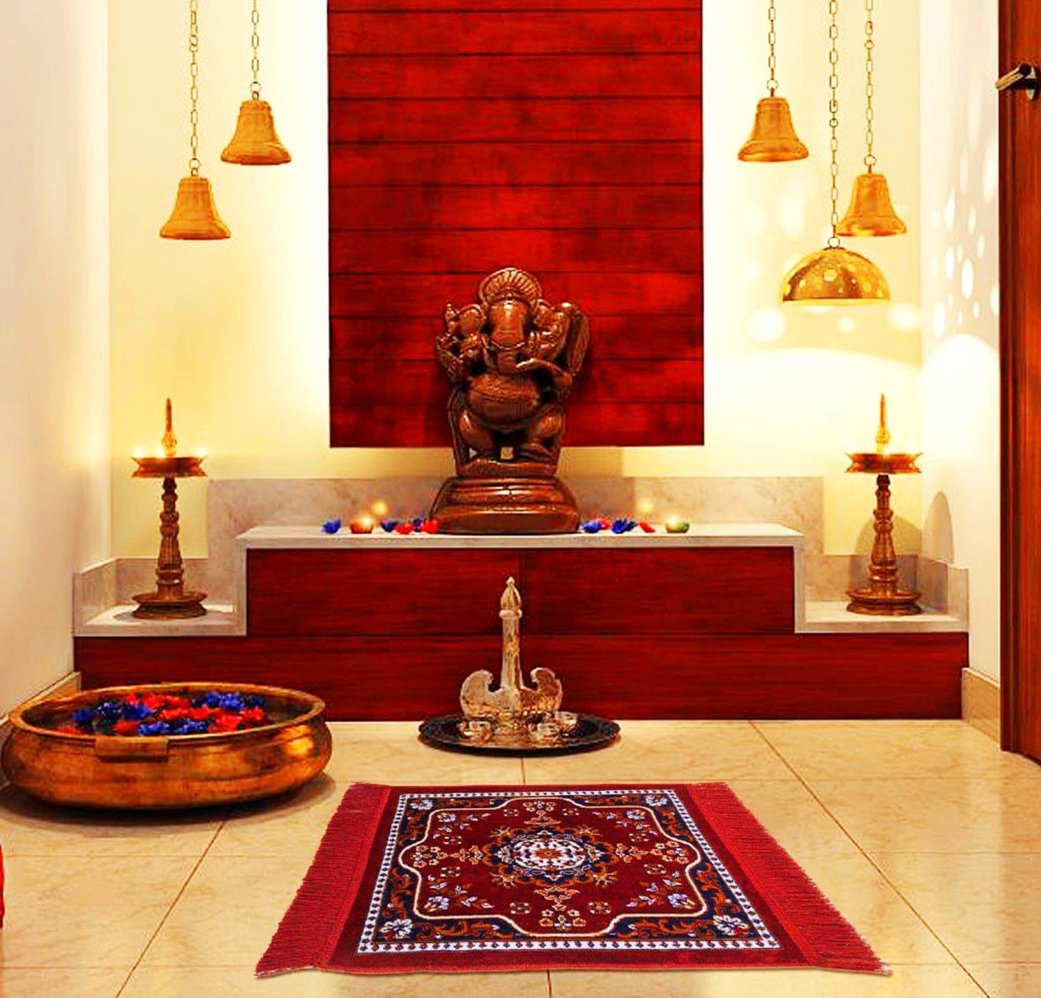 Traditional Carpet / Pooja Mat (60x60 cm) | Square Shape & Soft Velvet Material | Meditation Prayer Mat Mangal Fashions | Indian Home Decor and Craft