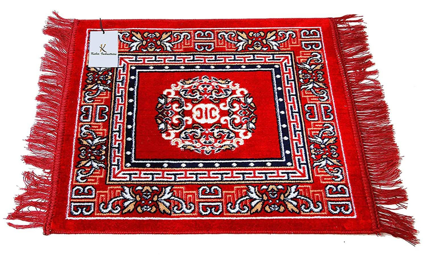 Traditional Carpet / Pooja Mat (60x60 cm) | Square Shape & Soft Velvet Material | Meditation Prayer Mat Mangal Fashions | Indian Home Decor and Craft