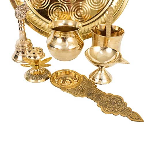 Traditional Handcrafted Brass Puja Pooja Thali / Aarti Bartan Plate set for All Occasions Mangal Fashions | Indian Home Decor and Craft
