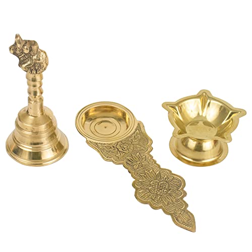 Traditional Handcrafted Brass Puja Pooja Thali / Aarti Bartan Plate set for All Occasions Mangal Fashions | Indian Home Decor and Craft