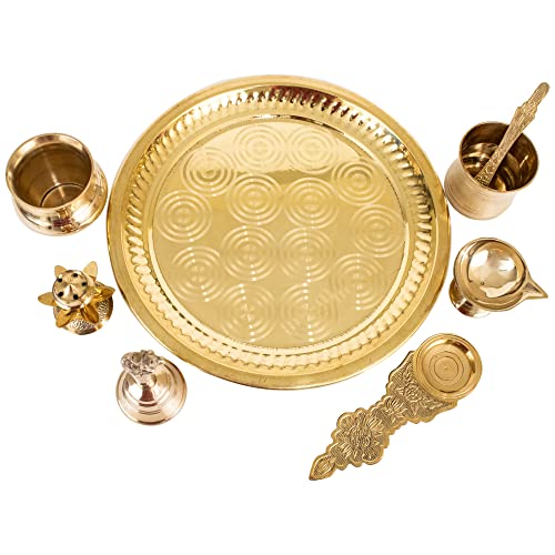 Traditional Handcrafted Brass Puja Pooja Thali / Aarti Bartan Plate set for All Occasions Mangal Fashions | Indian Home Decor and Craft