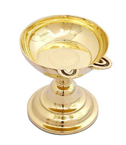 Two Faced Antique Brass Dasara Panti 3" Diameter Panati with Stand - 75 ml Oil Capacity Mangal Fashions | Indian Home Decor and Craft