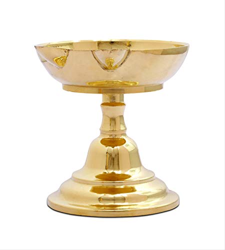 Two Faced Antique Brass Dasara Panti 4" Diameter Panati with Stand- 170 ml Oil Capacity Mangal Fashions | Indian Home Decor and Craft