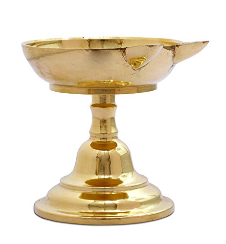 Two Faced Antique Brass Dasara Panti 4" Diameter Panati with Stand- 170 ml Oil Capacity Mangal Fashions | Indian Home Decor and Craft