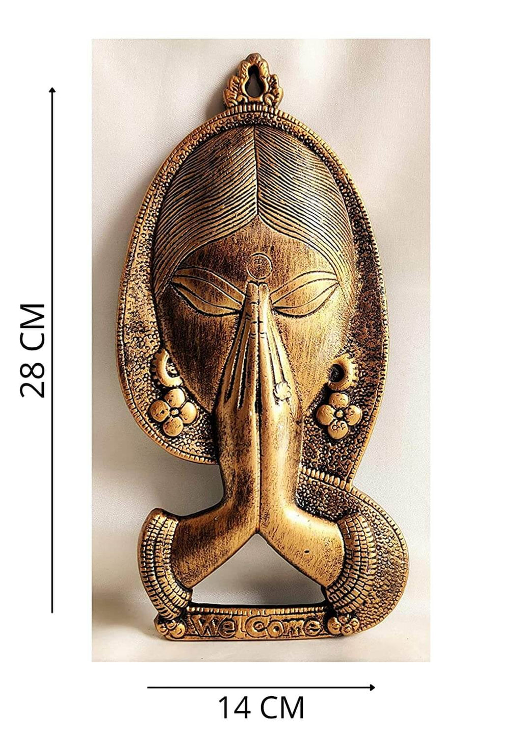 Welcome Namaste Lady Metal Hanging Religious Metal Wall Decor Showpiece Hanging Entrance Gate Decor (14 x 2 x 28 cm, Antique) Mangal Fashions | Indian Home Decor and Craft
