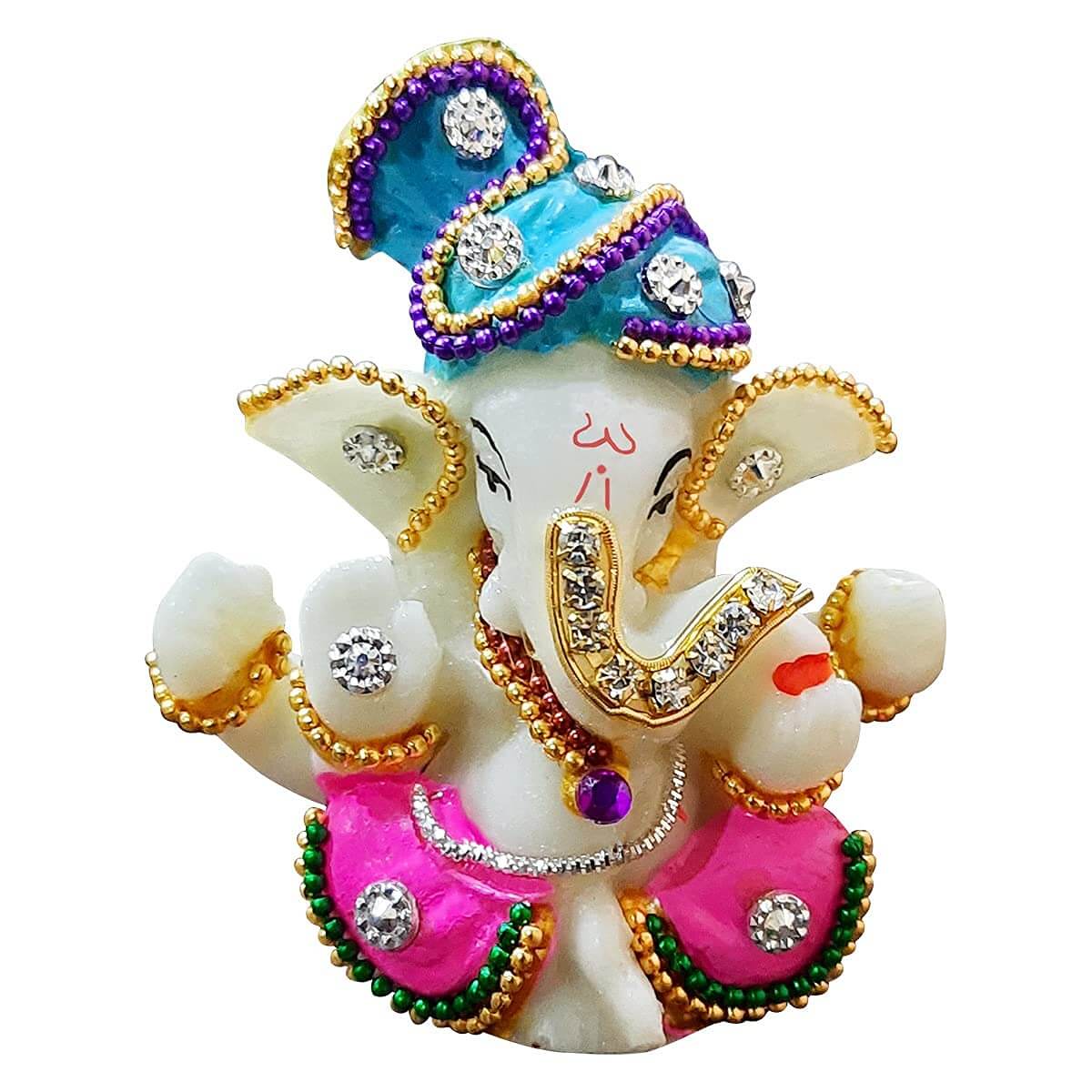 White Stone God Ganesha Statue for Car Dashboard and Home Decor, 3x2x3 Inches (Multicolour) Mangal Fashions | Indian Home Decor and Craft