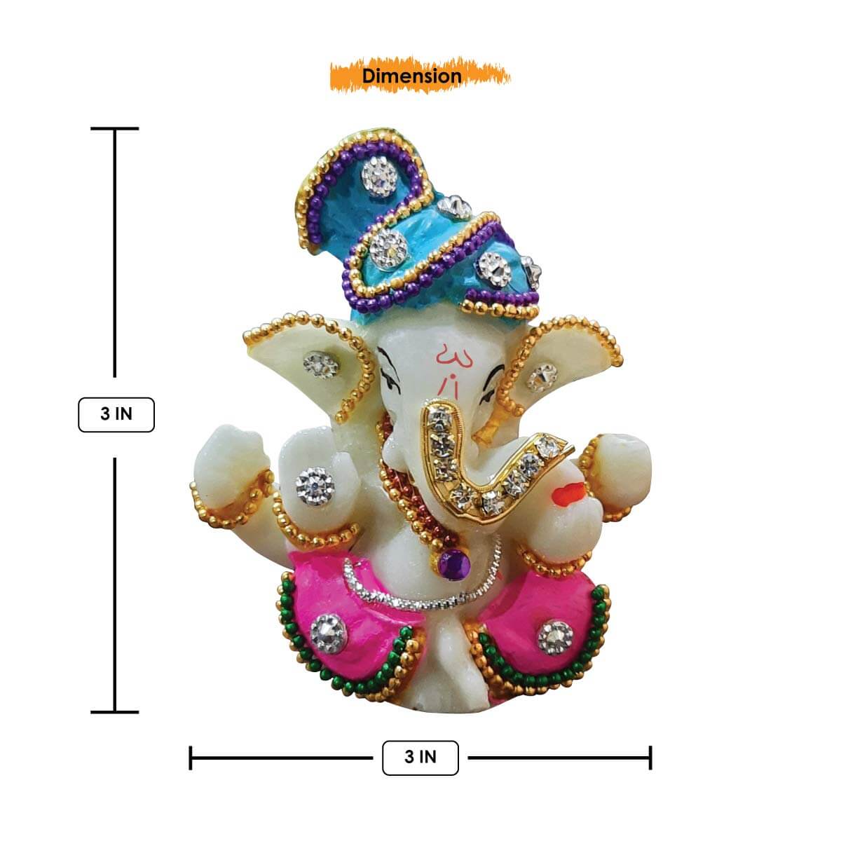 White Stone God Ganesha Statue for Car Dashboard and Home Decor, 3x2x3 Inches (Multicolour) Mangal Fashions | Indian Home Decor and Craft