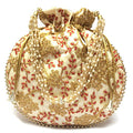 Women's Potli Bag for Return Gifts - Silk | Both Sides Embroidered fabric | String Close | Cheed Moti Handle | 9 in x 8.5 in (Pack of 1) Mangal Fashions | Indian Home Decor and Craft