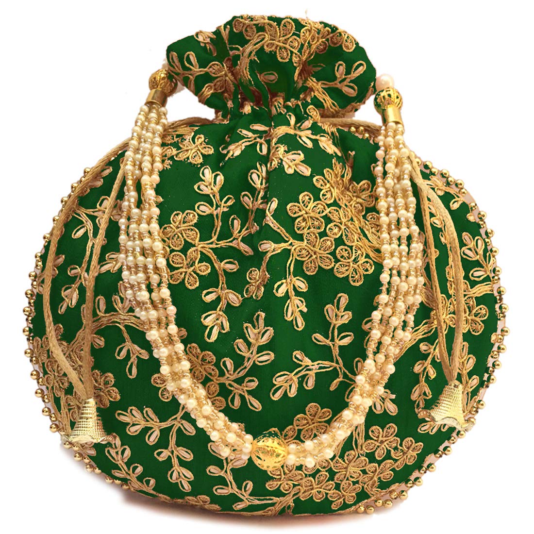 Women's Potli Bag for Return Gifts - Silk | Both Sides Embroidered fabric | String Close | Cheed Moti Handle | 9 in x 8.5 in (Pack of 1) Mangal Fashions | Indian Home Decor and Craft