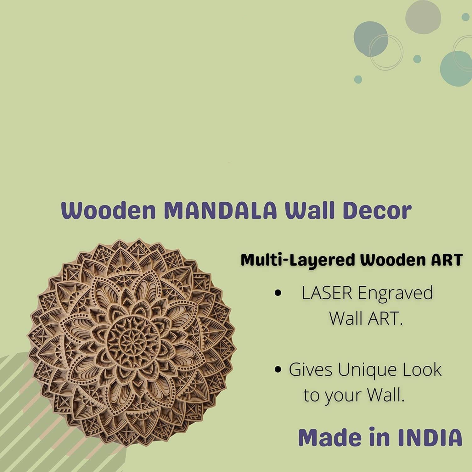 Wooden 3D Laser Cut Multi Layered Decorative Mandala Wall Décor (12 x 12 Inch) Mangal Fashions | Indian Home Decor and Craft