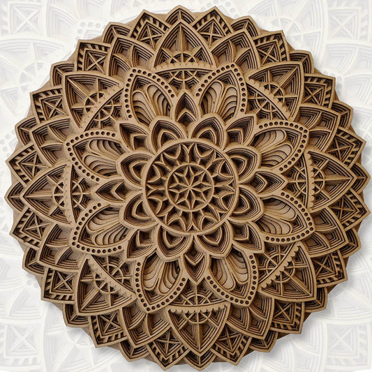 Wooden 3D Laser Cut Multi Layered Decorative Mandala Wall Décor (12 x 12 Inch) Mangal Fashions | Indian Home Decor and Craft