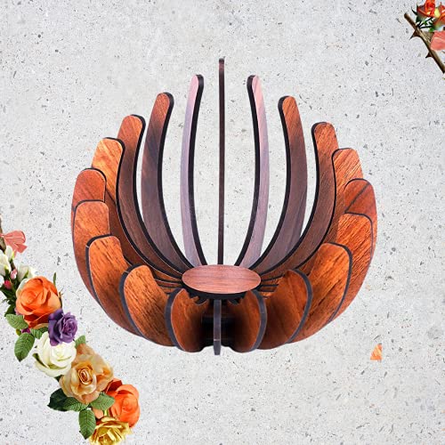 Wooden Lotus Deepam Diya Kundulu (6 x 6 x 6 Inches) - Fits Tealight Candle / Large Candle / Diya - Handcrafted Art Piece Mangal Fashions | Indian Home Decor and Craft