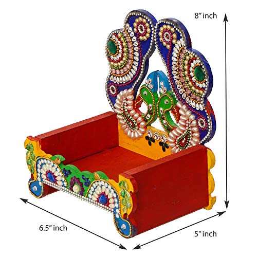 Wooden Meenakari Stylish Laddu Gopal Singhasan for God Idols & Gifts Mandir Decoration Kanha Ji Sihasan for Home and Office (6.5 x 5 x 8 inch, Multicolor) Mangal Fashions | Indian Home Decor and Craft