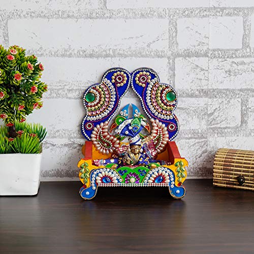 Wooden Meenakari Stylish Laddu Gopal Singhasan for God Idols & Gifts Mandir Decoration Kanha Ji Sihasan for Home and Office (6.5 x 5 x 8 inch, Multicolor) Mangal Fashions | Indian Home Decor and Craft