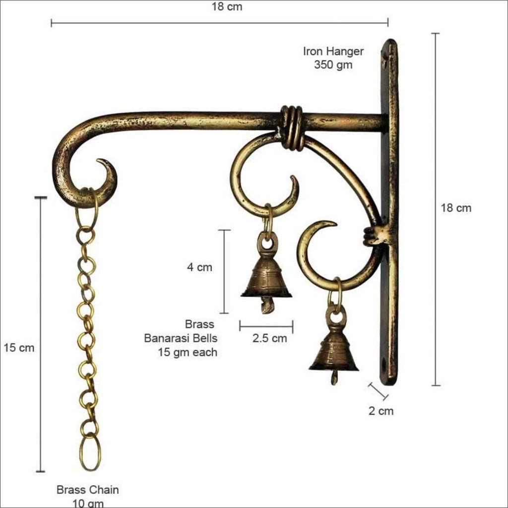 Cast Iron Degchi Dhoop Holder and Tea Light Holder for Home with Wall Hanging Stand and Brass Bells (9(L) x 9(B) x 6(H) inches, Antique Golden Brown - Round)