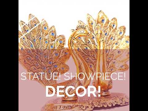 MangalFashions Metal Double Lovers Peacock Statue, Showpiece Figurine- Standard, Gold