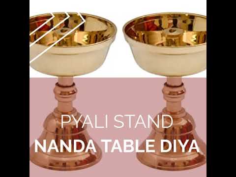 3.2 Inch - Set of 2 - Pure Brass Akhand Jyothi | Pyali Stand | Nanda Table Diya